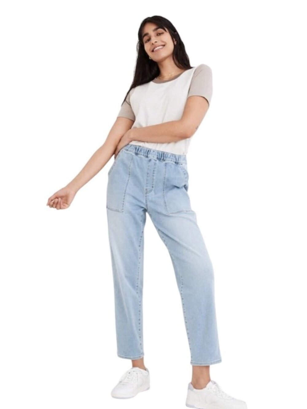 Madewell Pull-On patch pocket Relaxed Jeans Bellview Wash Elastic Waist size S